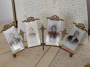 ZELDZAAM antieke 4-voudige fotolijst met strik * facet glas beschikbaar voor biedingen