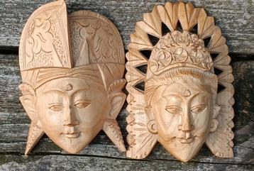 Javaans/Balinees Bruidspaar Houten Maskers beschikbaar voor biedingen