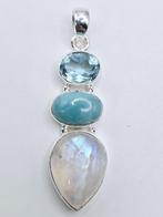 Echt zilveren hanger met Topaas, Larimar, en Maansteen, Overige voorstellingen, Nieuw, Ophalen of Verzenden, Zilver
