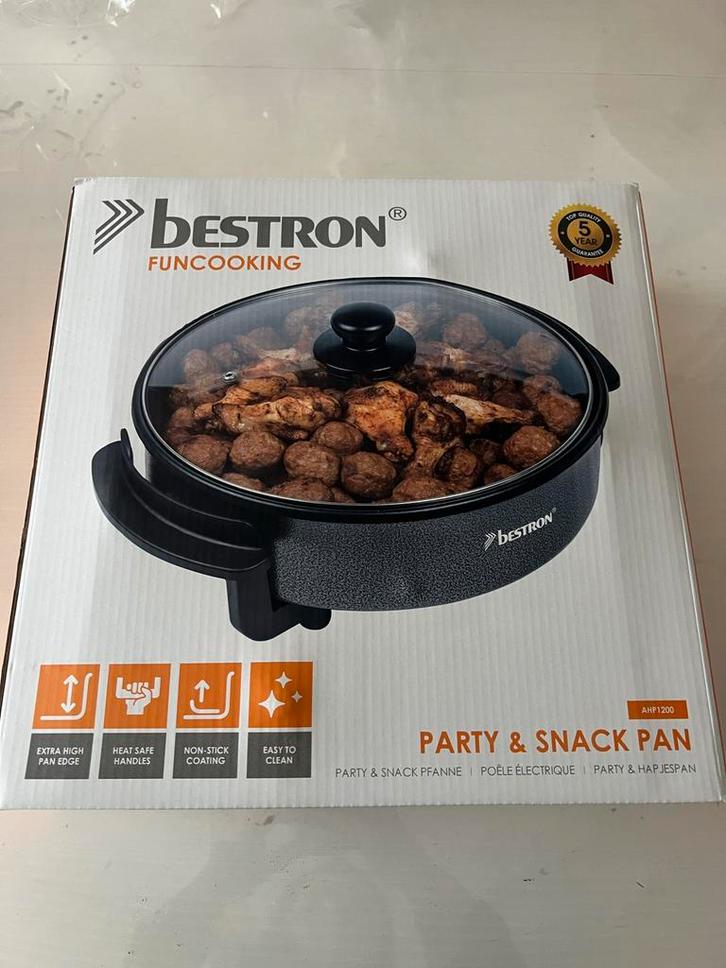 Nieuwe Bestron FunCooking Party Hapjespan AHF1200, Witgoed en Apparatuur, Grillplaten, Nieuw, Vaatwasmachinebestendig, Ophalen of Verzenden