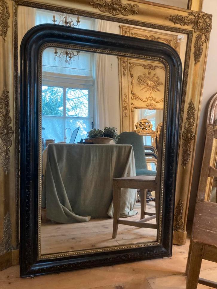 Grote antieke franse zwarte spiegel, Antiek en Kunst, Antiek | Spiegels, Rechthoekig, Ophalen