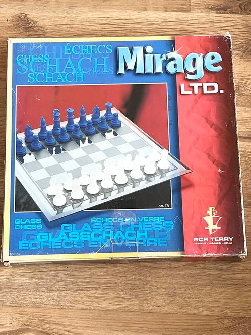 Vintage Mirage LTD. Glazen Schaakspel nieuwe in doos, Hobby en Vrije tijd, Gezelschapsspellen | Bordspellen, Gebruikt, Een of twee spelers
