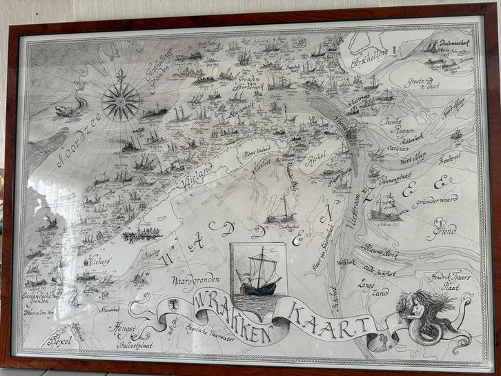 Wrakkenkaart Waddenzee - Vlieland/Terschelling, Boeken, Atlassen en Landkaarten, Zo goed als nieuw, Landkaart, Nederland, 1800 tot 2000