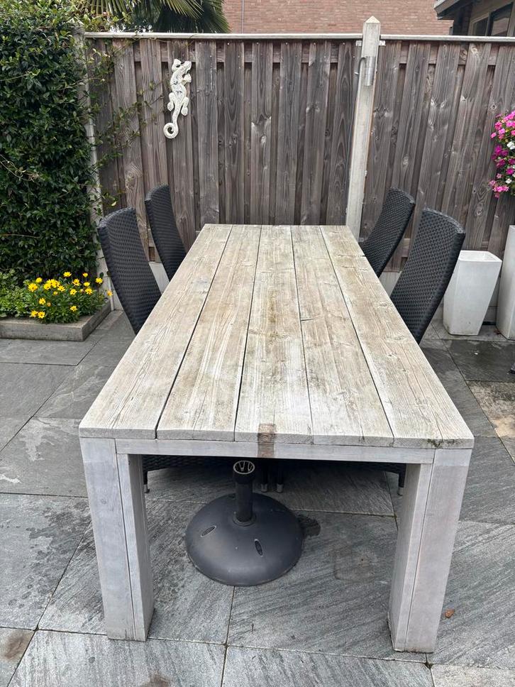 Tuinset met 4 wicker stoelen en steigerhouten tafel, Tuin en Terras, Tuinsets en Loungesets, Gebruikt, Tuinset, Wicker, 4 zitplaatsen