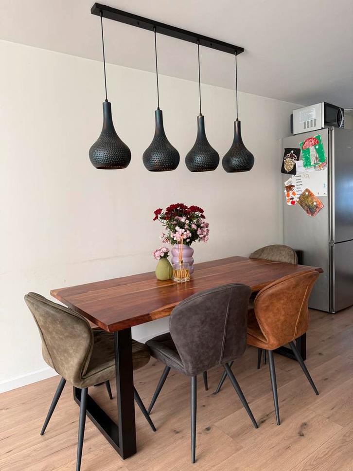 Acacia Houten Eetkamer- & Salontafelset met Bank & Stoelen, Huis en Inrichting, Tafels | Eettafels, Zo goed als nieuw, 50 tot 100 cm