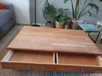 zware eiken salontafel met 2 lades van Jan de Bouvrie, Ophalen, 100 tot 150 cm, Eikenhout, 50 tot 100 cm