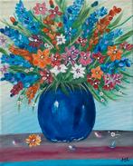 Bloemen in vaas schilderij in vrolijk acryl op canvas, Ophalen of Verzenden