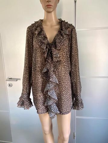 J173 Monari maat 44=L lange blouse top bruin/zwart beschikbaar voor biedingen