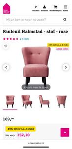 Velvet roze fauteuil, Ophalen, 75 tot 100 cm, Zo goed als nieuw, Stof