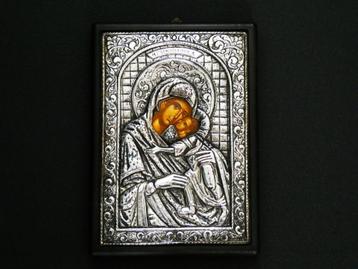 Byzantijns Icoon met Jezus en Maria met 950 zilver riza beschikbaar voor biedingen