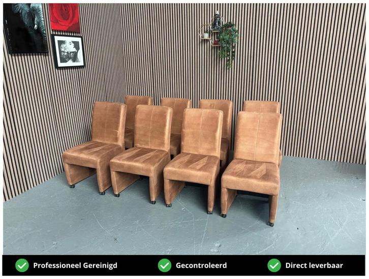 GRATIS LEVERING 8x Eetkamerstoel Cognac REFURBISHED, Huis en Inrichting, Stoelen, Zo goed als nieuw, Vijf, Zes of meer stoelen