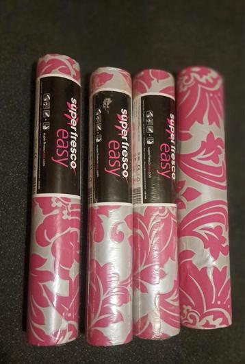 4 Rollen Behang Zilver/Roze Barok beschikbaar voor biedingen