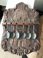 Houten bord tinnen lepeltjes met vogel, Antiek en Kunst, Antiek | Tin, Ophalen of Verzenden