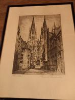 Ets van Bruno Reinhold Dom Keulen in houten lijst, Antiek en Kunst, Ophalen of Verzenden