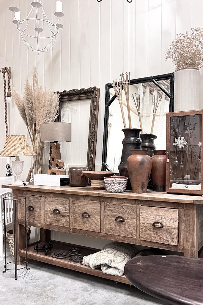 Massief houten landelijk dressoir, Huis en Inrichting, Kasten | Dressoirs, Zo goed als nieuw, 25 tot 50 cm, Ophalen