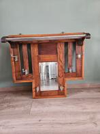 Houten Art Deco/ Amsterdamse school wandkapstok met spiegel, Gebruikt, Minder dan 100 cm, Hout, Ophalen