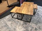 Salontafel 3-Delig rechthoekig mango Direct/leverbaar E-7233, Ophalen, 100 tot 150 cm, #Salontafel#Mangohout#3-Delig#Metaal, Nieuw