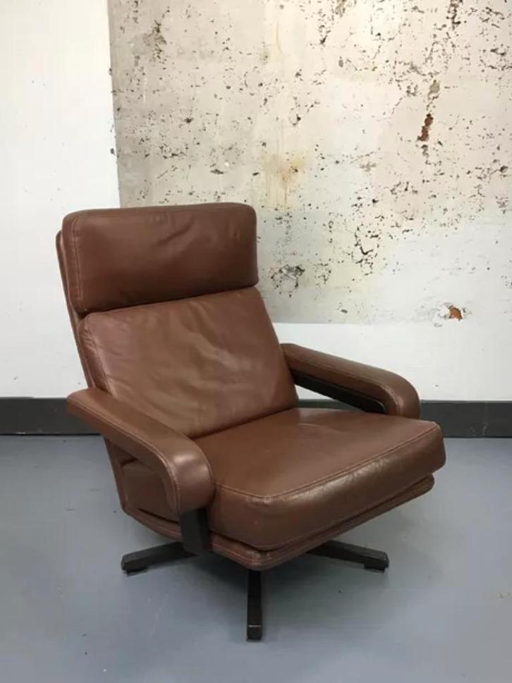 leolux draaistoel bruin leer vintage, Huis en Inrichting, Fauteuils, Gebruikt, Leer, 50 tot 75 cm, 75 tot 100 cm, Ophalen
