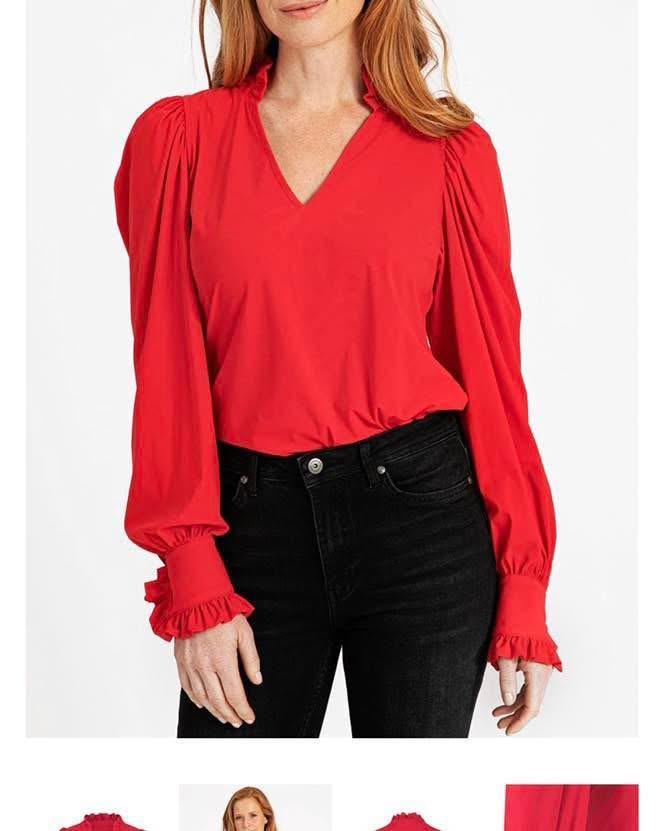 Studio anneloes rosella blouse M rood travelstof, Kleding | Dames, Blouses en Tunieken, Zo goed als nieuw, Maat 38/40 (M), Rood