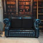 Originele Gevlamd blauwe 2-zits Chesterfield bank, Gebruikt, Bollenmarkt 14c, 75 tot 100 cm, Ophalen of Verzenden