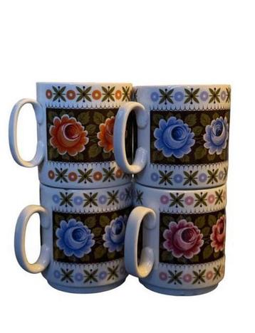 West Germany Vintage mok – 4 stuks – Bloemenmotief Jaren ’70 beschikbaar voor biedingen