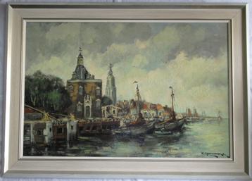 H.C. Kranenburg Stadsgezicht schilderij olieverf op linnen beschikbaar voor biedingen