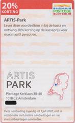 ARTIS-Park Amsterdam 20% korting Postcodeloterij kortingsbon, Drie personen of meer, Kortingskaart