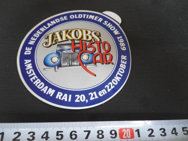 sticker oldtimer show 1989 amsterdam rai jakobs histo-car *, Verzamelen, Stickers, Zo goed als nieuw, Bedrijf of Vereniging, Ophalen