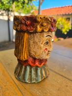Vintage Houten Beeldje Dame met Bloemenkrans, Ophalen of Verzenden