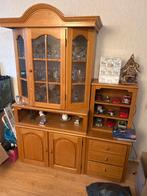 Houten Dressoirkast met Glasdeuren, Ophalen, Gebruikt, 100 tot 150 cm, 200 cm of meer