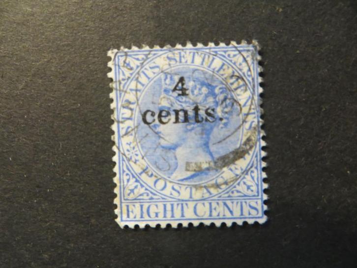A06197: Straits Settlements QV 4 c CA, Postzegels en Munten, Postzegels | Azië, Ophalen of Verzenden