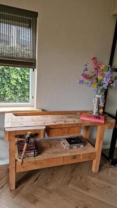 Vintage industriële werkbank Nooitgedagt ijlst, Huis en Inrichting, Tafels | Sidetables, 25 tot 50 cm, Rechthoekig, Ophalen