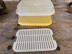 Tupperware serveerplateau set 2 stuks met los rooster, Gebruikt, Tupperware, Schaal, Geel
