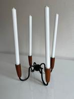 Vintage Deens Teakhout Kandelaar Messing Kaarsenstandaard, Huis en Inrichting, Woonaccessoires | Kandelaars en Kaarsen, Ophalen of Verzenden