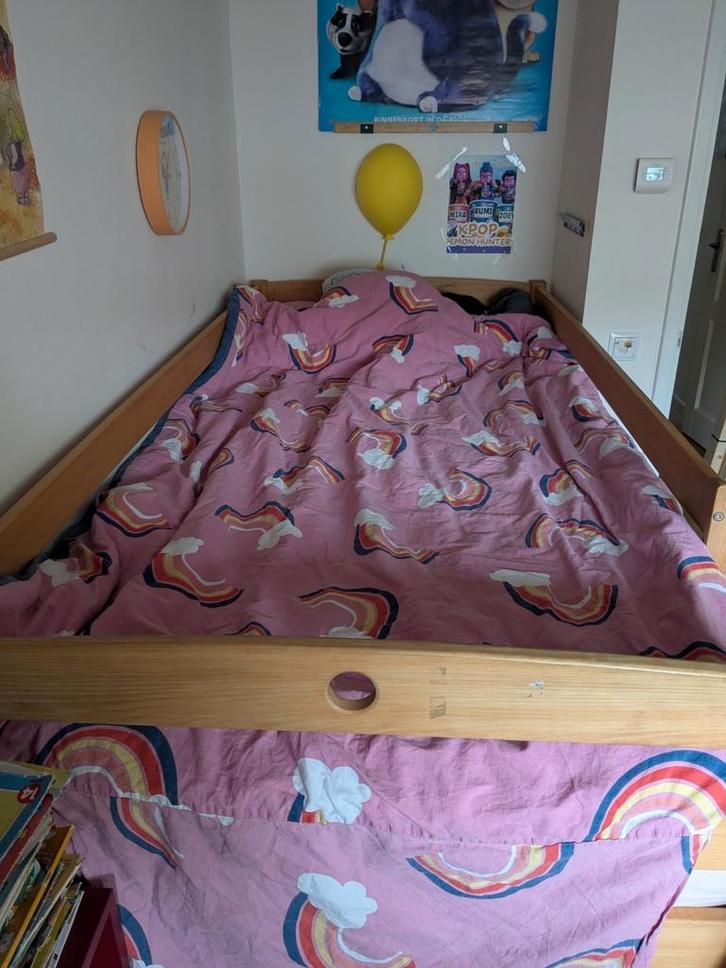 half hoogslaper met roze gordijntjes 90x200, Kinderen en Baby's, Kinderkamer | Stapelbedden en Hoogslapers, Gebruikt, Hoogslaper