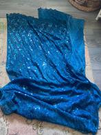 India blauw vintage sari zijde pailletten stof coupon sjaal, Gebruikt, Blauw, 120 cm of meer, 200 cm of meer
