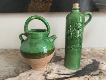 Groene keramiek - Hulstkamp kruik & vintage waterkan beschikbaar voor biedingen