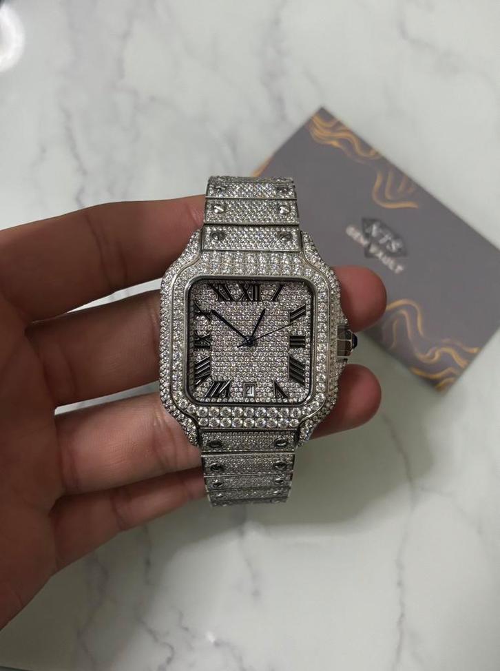 Luxury Santos style iced out | moissanite watch, Sieraden, Tassen en Uiterlijk, Horloges | Heren, Nieuw, Polshorloge, Overige merken
