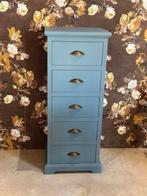 Brocante ladekast - 5 lades - blauw, Huis en Inrichting, Ophalen, 50 tot 100 cm, Zo goed als nieuw, Minder dan 100 cm