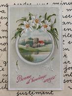 Bonne et Heureuse Année - kerkje - bloemen (EE), Verzamelen, Ophalen of Verzenden, Voor 1920, Gelopen, Feest(dag)