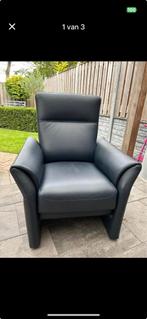 lederen fauteuil donkerblauw, Huis en Inrichting, Fauteuils, Ophalen, Zo goed als nieuw, 50 tot 75 cm, Leer
