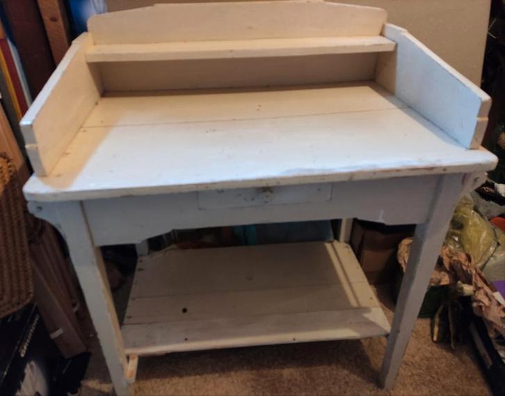 Oude witte kaptafel/tafeltje met opbergruimte, Antiek en Kunst, Antiek | Meubels | Tafels, Ophalen