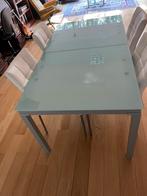 Glazen (uitschuifbare)tafel incl. 4 stoelen, Huis en Inrichting, Tafels | Eettafels, Ophalen, Gebruikt, 50 tot 100 cm, Glas