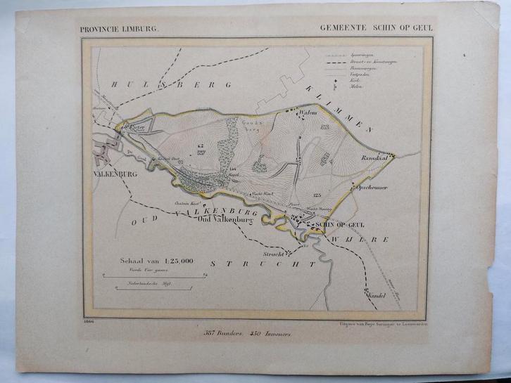 49 / Gemeente Schin op Geul Limburg door J. Kuyper uit 1866, Antiek en Kunst, Kunst | Litho's en Zeefdrukken, Ophalen of Verzenden
