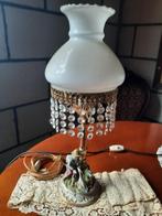 Tafellamp porselijn met kristallen en glazen kelk, Huis en Inrichting, Lampen | Tafellampen, Overige materialen, Gebruikt, Vintage