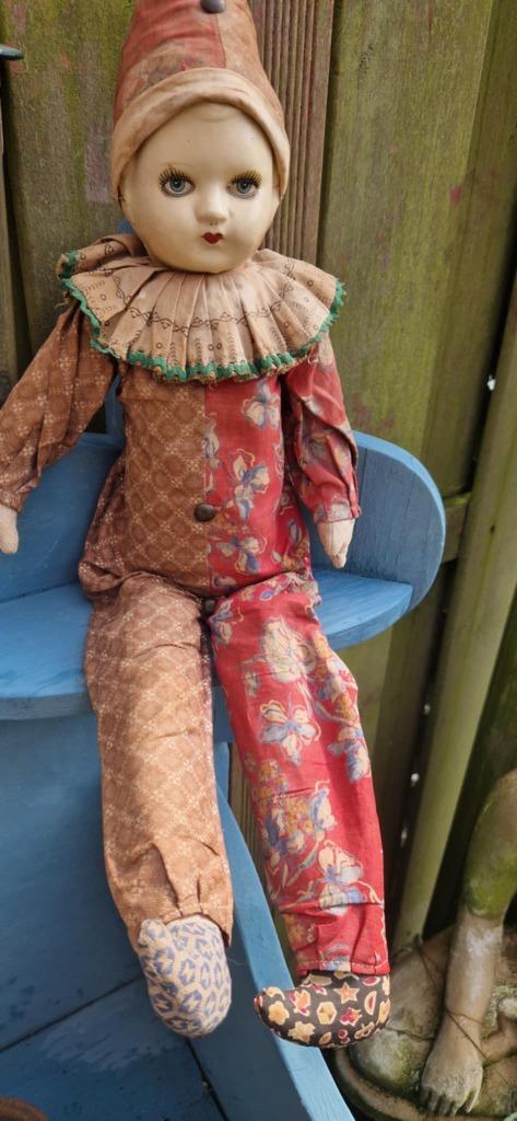 Franse jaren 50 Harlekijnpop - Pierrot pop - (brocante), Antiek en Kunst, Curiosa en Brocante, Ophalen of Verzenden