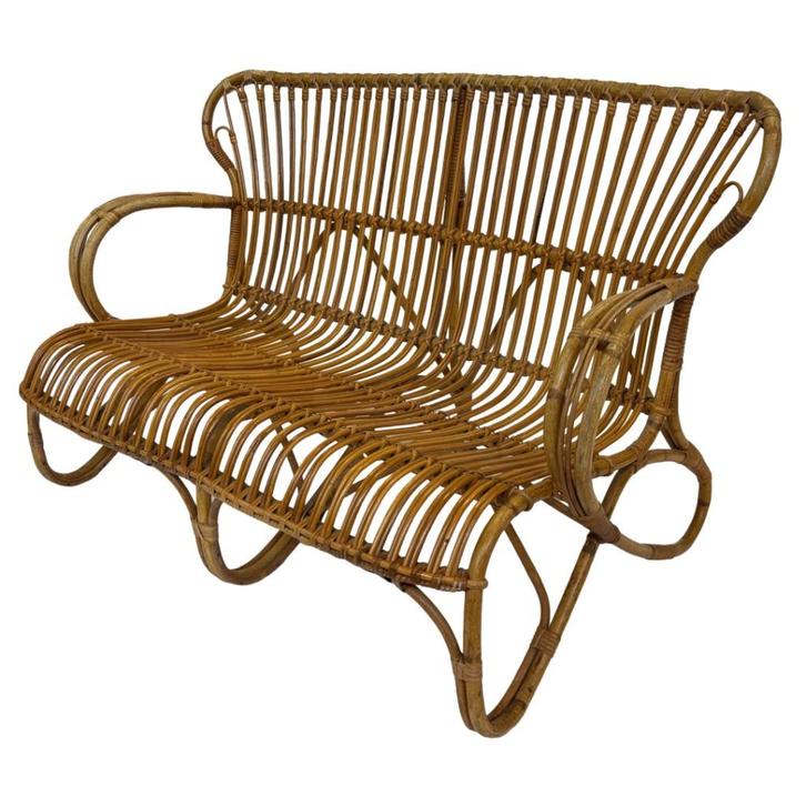 Vintage Rotan Bank Belse 8 Design Jaren 60 Rohe Noordwolde, Antiek en Kunst, Antiek | Meubels | Stoelen en Banken, Ophalen