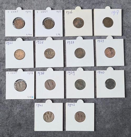 14 x 1 cent 1914 tot 1942 nederland, Postzegels en Munten, Munten | Nederland, Setje, 1 cent, Koningin Wilhelmina, Verzenden