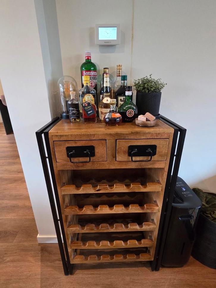 Houten wijnkast met lades, Huis en Inrichting, Woonaccessoires | Wijnrekken, Zo goed als nieuw, 75 cm of meer, Hout, 25 flessen of meer