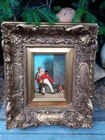 "Kinderen met een Aap" Olieverf/Paneel/fr Sierlijsr  Gesign., Antiek en Kunst, Kunst | Schilderijen | Klassiek, Ophalen of Verzenden